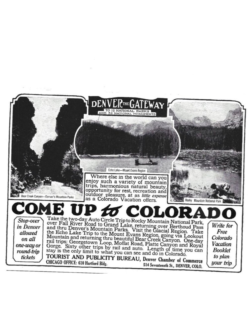 Print Ad Denver Colorado Gateway To National Parks Scenic Vacation 1930s Travel